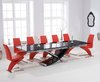 210-300cm Black glass dining table and 10 red z chairs