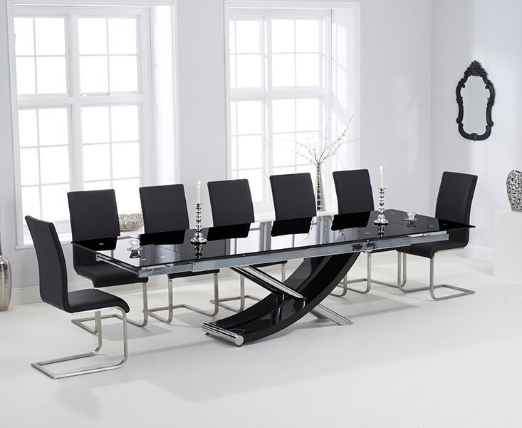 Large Black Glass Dining Table And 10 Black Chairs Homegenies