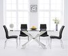 160cm clear glass dining table with 6 black chairs