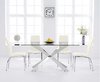 160cm clear glass dining table with 6 cream chairs