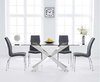 160cm clear glass dining table with 6 grey chairs