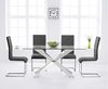 160cm glass dining table with 6 grey chairs set
