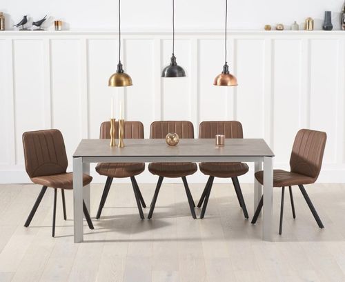 170cm brown ceramic dining table and 6 chairs