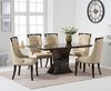 Brown marble dining table and 6 cream chairs set