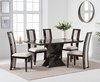 Brown marble dining table with 6 cream farbric chairs