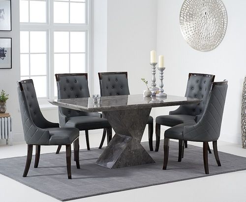 Grey Marble Dining Table And 6 Chairs, White And Grey Dining Table 6 Chairs Set