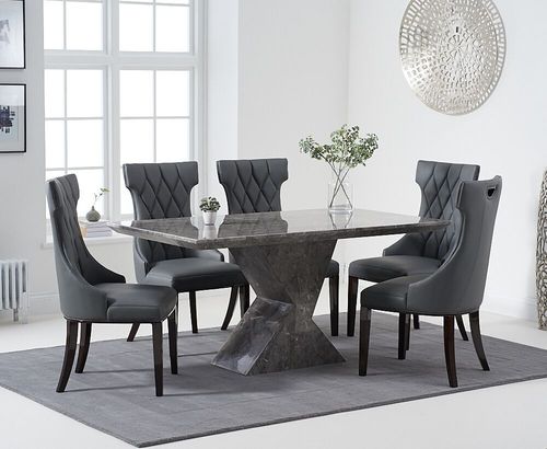 160cm grey marble dining table and 6 chairs