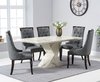 White marble dining table and 6 grey chairs