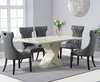 White grey flecked marble dining table and 6 chairs