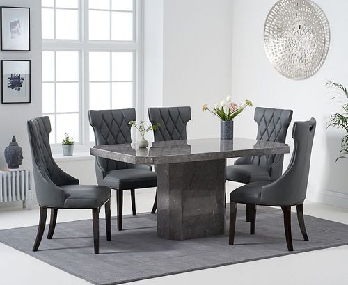 Grey marble dining table with 6 modern chairs