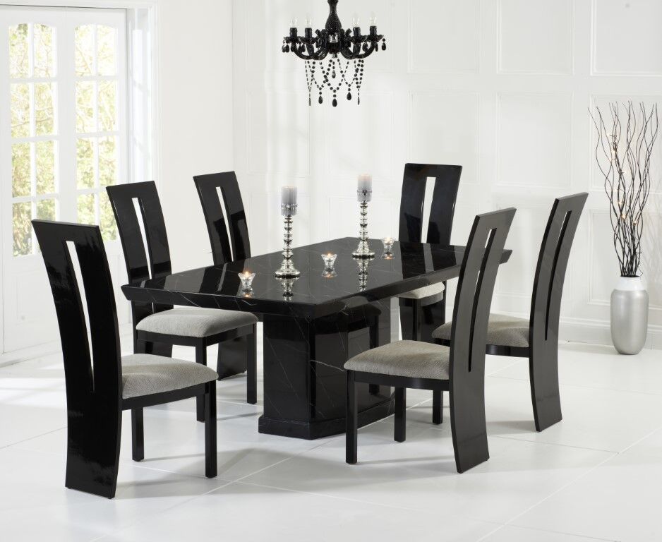 200cm Black Marble Dining Table And 8 Chairs Homegenies