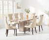 6 Seater natural brown marble dining table and cream chairs