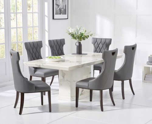 160cm 6 Seater white marble dining table and chairs