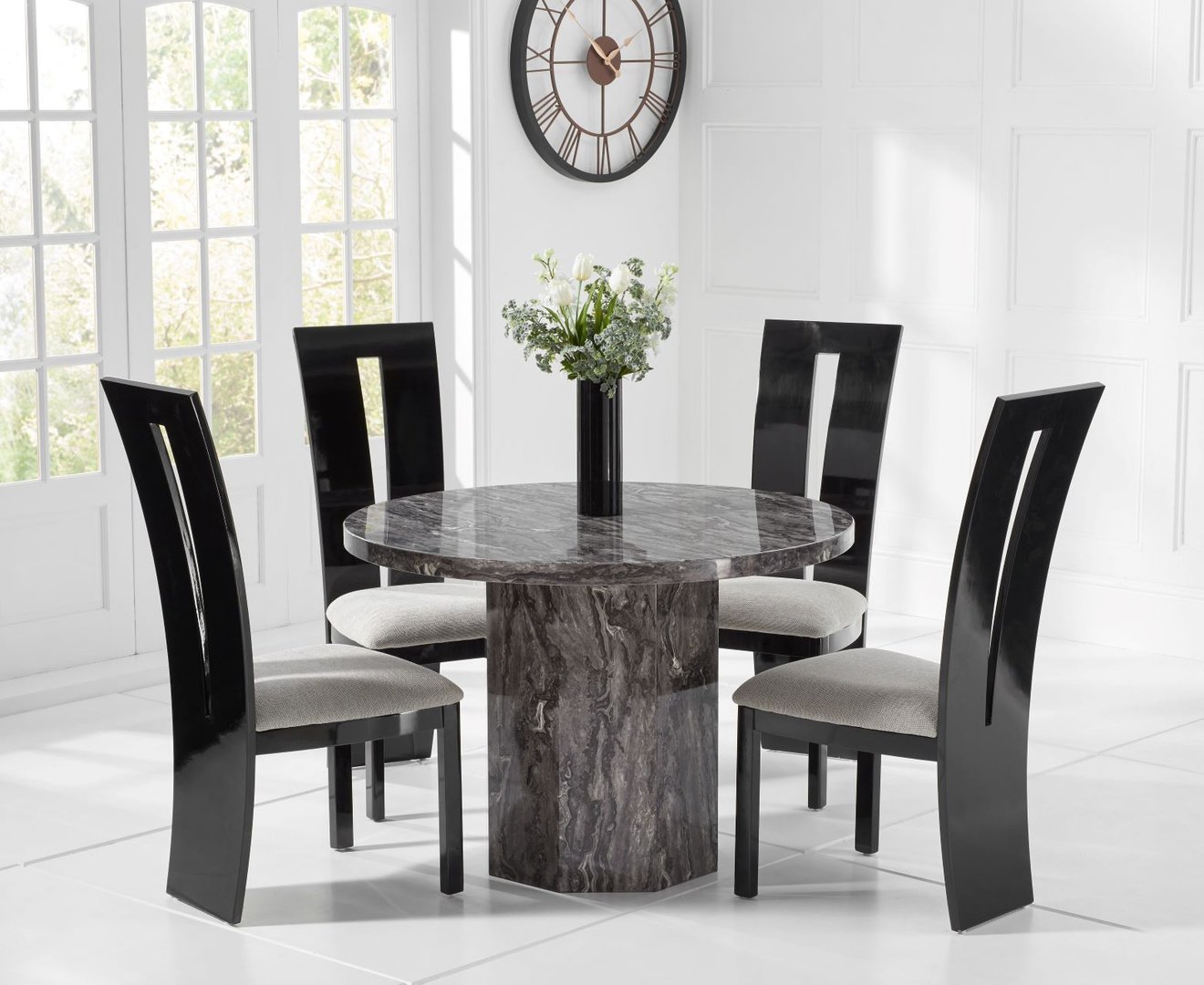 Round Grey Marble Dining Table 4, Round Grey Marble Dining Table And Chairs
