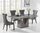 V Grey marble dining table and 6 padded chairs