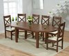 Extending dark oak dining table and 8 cream chairs