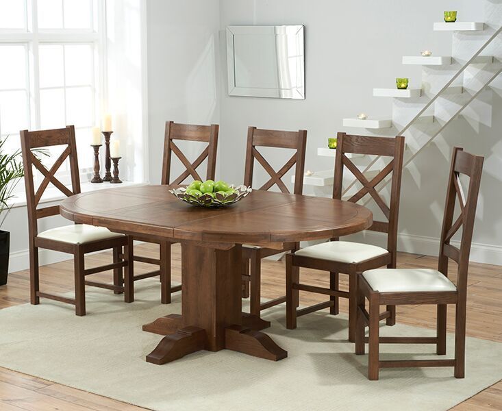 Extending Round Dark Oak Dining Table, Round Oak Dining Table With 6 Chairs