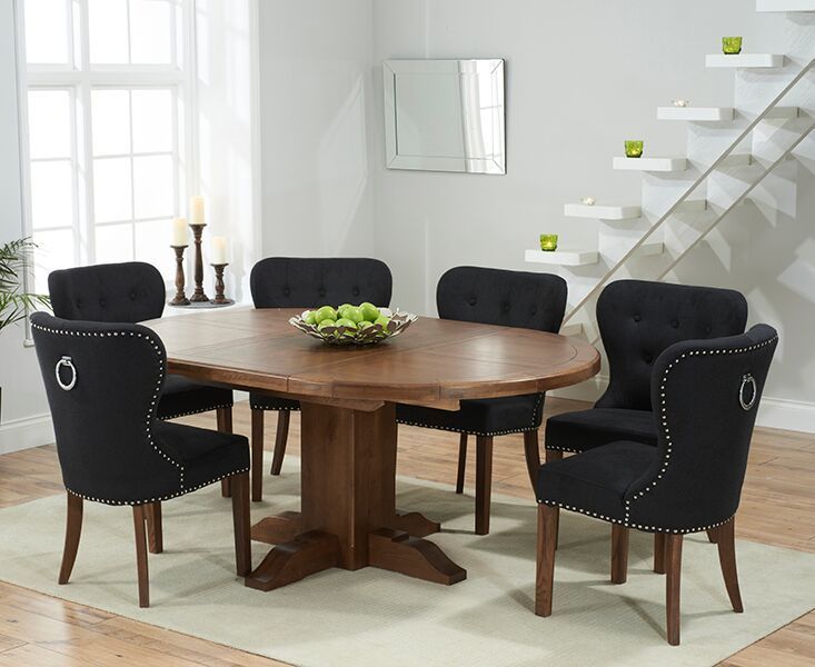 Round To Oval Dark Oak Dining Table 6, Black Round Pedestal Dining Table For 6
