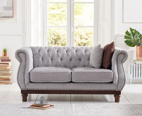Stylish light grey plush velvet fabric 2 seater sofa