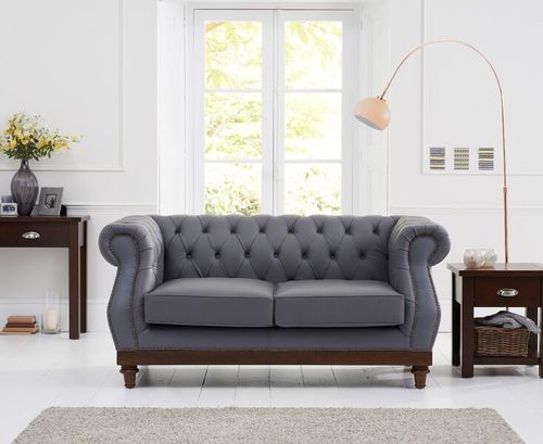 Stylish grey leather 2 seater sofa