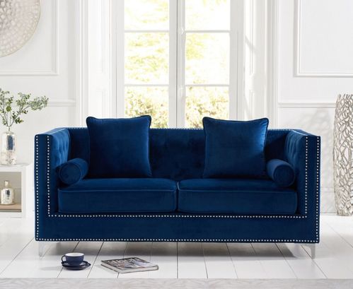 Deep blue 3 seater velvet sofa