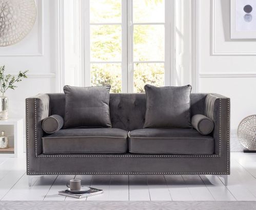 Classic grey 3 seater velvet sofa
