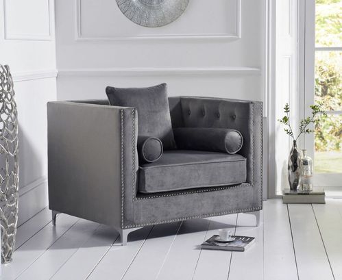 Classic grey velvet armchair