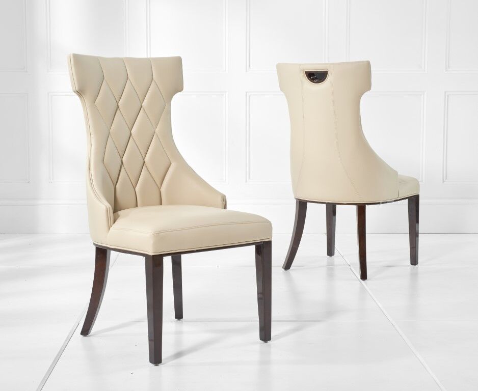 Cream faux leather dining chairs with diamond pattern -Homegenies