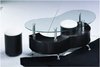 M shaped black high gloss glass coffee table 2 Stools