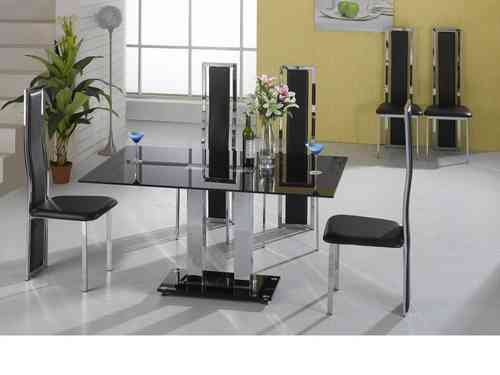 Large 150cm black glass dining table and 6 chairs set