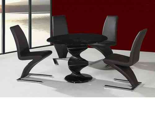 Round Twirl glass dining table and 4 chairs in black set