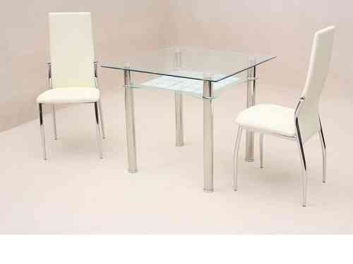 Small square clear glass dining table and 2 chairs set