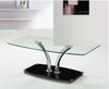Large clear glass coffee table with black glass base