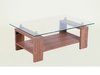 Clear glass coffee table with wooden legs