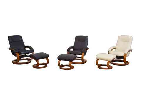 Leather recliners with footstool black, brown, cream