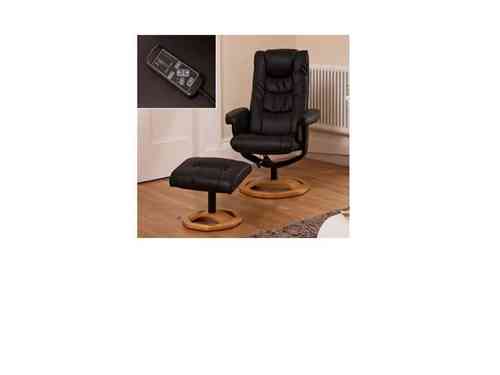 Massage leather recliners with footstool black/brown/cream