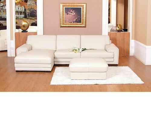 Chaise corner sofa leather mix cream black brown with footstool