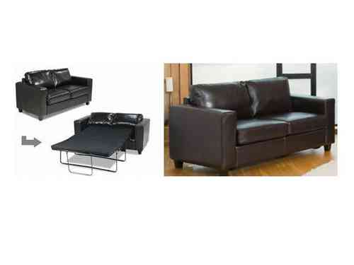 Large leather sofa bed in black, brown, red, ivory
