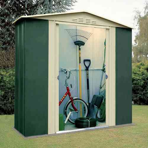 6 x 3ft Apex Metal Garden Shed in green and cream