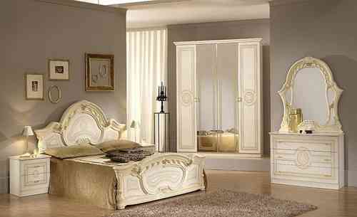 Italian beige high gloss bedroom furniture set