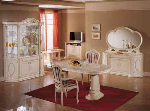 Italian Full Furniture Sets High Gloss Dining Table and Chairs in Beige