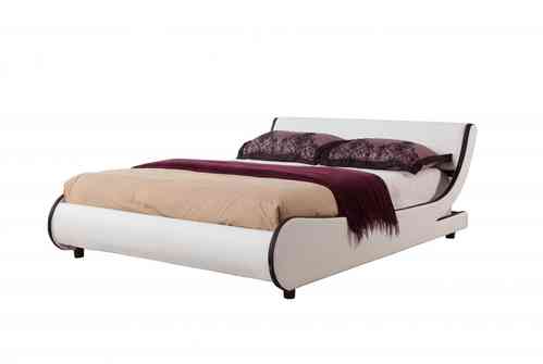 White Faux Leather Bed with Black Stripe