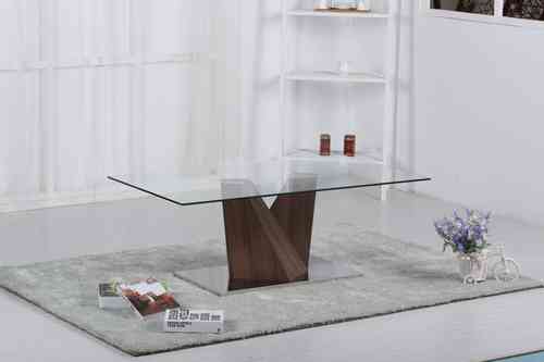 Clear Glass Coffee Table with Wooden Base