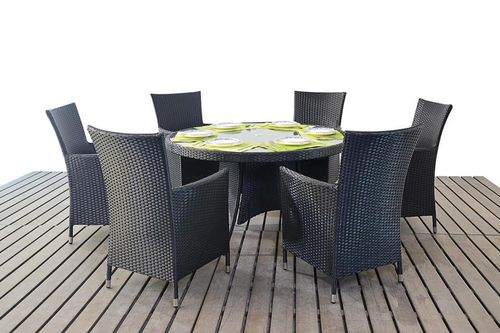 Prestige black rattan table and 6 chairs