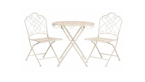 Cream Metal Garden Bistro Table and 2 Chairs Set
