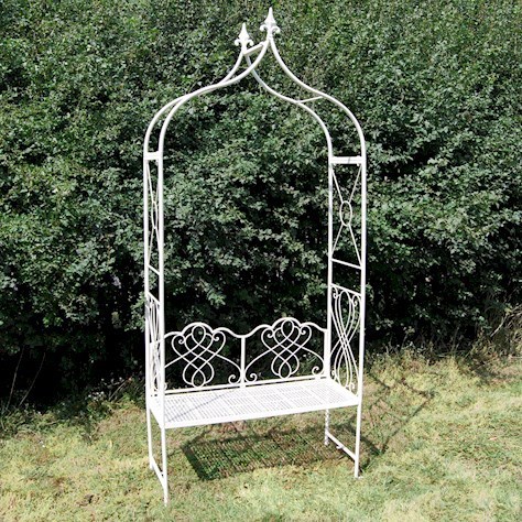 Cream metal garden arbour bench