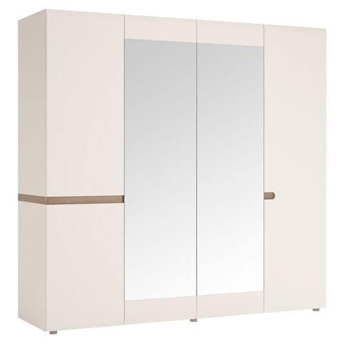 White high gloss 4 door wardrobe with mirrors