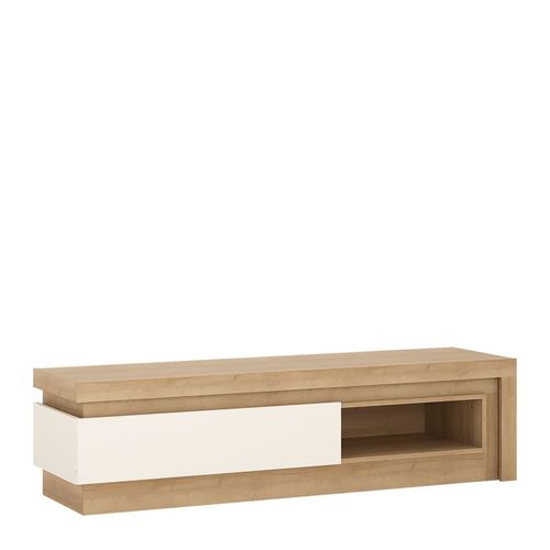 Oak finish tv cabinet with white high gloss trim