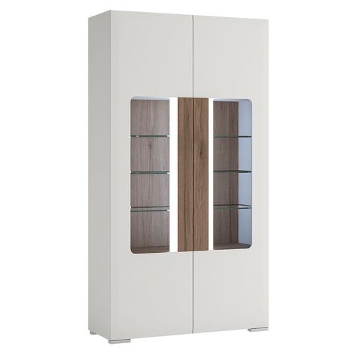 White high gloss tall wide 2 door glazed cabinet