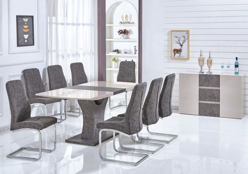 Cream high gloss stone effect dining table & 6 chairs